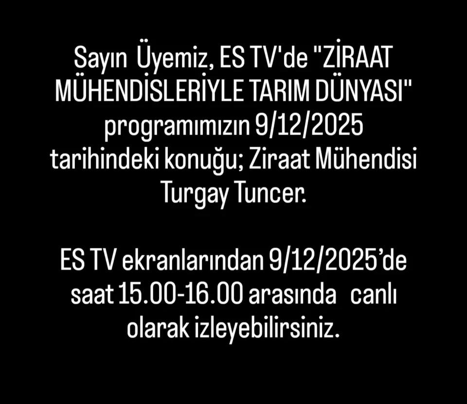 ES TV-ZİRAAT MÜHENDİSLERİYLE TARIM DÜNYASI-9 ARALIK 2025