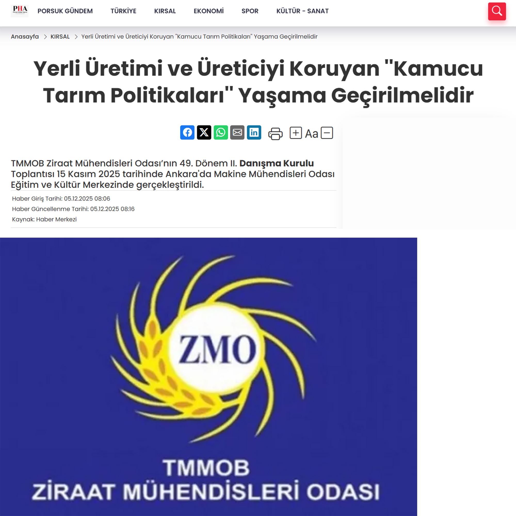 PORSUK HABER AJANSI: YERLİ ÜRETİMİ VE ÜRETİCİYİ KORUYAN ''KAMUCU TARIM POLİTİKALARI'' YAŞAMA GEÇİRİLMELİDİR - 5 ARALIK 2025