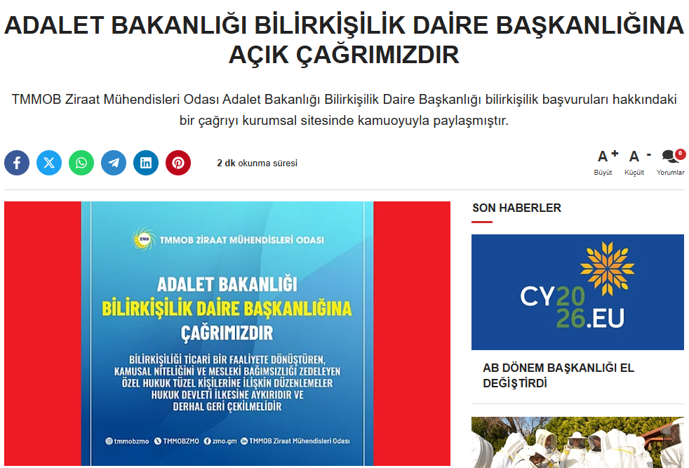 DİMEDYA: ADALET BAKANLIĞI BİLİRKİŞİLİK DAİRE BAŞKANLIĞINA AÇIK ÇAĞRIMIZDIR - 2 OCAK 2026