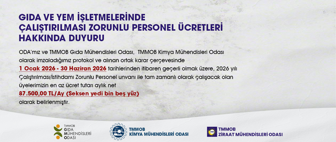 GIDA VE YEM İŞLETMELERİNDE ÇALIŞTIRILMASI ZORUNLU PERSONEL ÜCRETLERİ HAKKINDA DUYURU