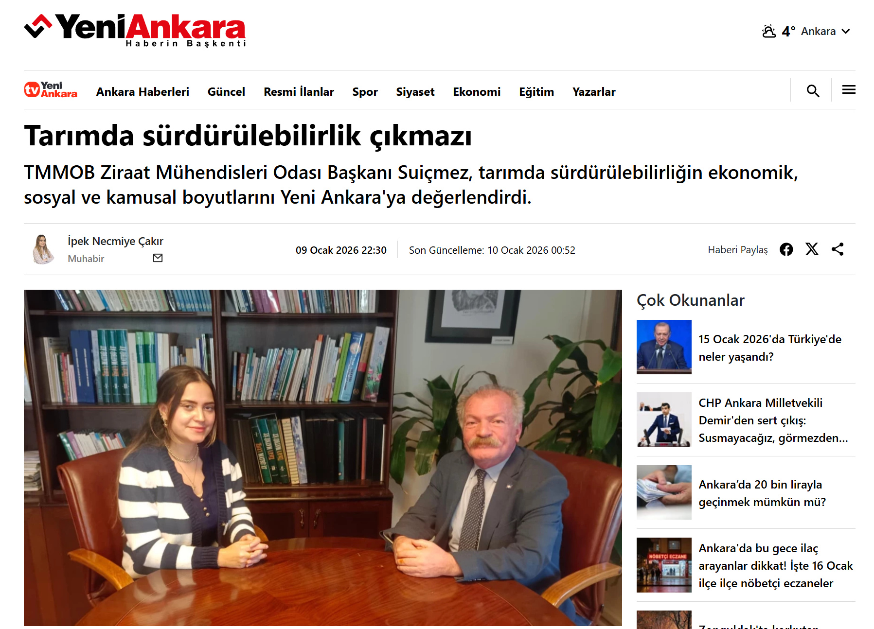 YENİ ANKARA GAZETESİ: TARIMDA SÜRDÜRÜLEBİLİRLİK ÇIKMAZI-9 OCAK 2026
