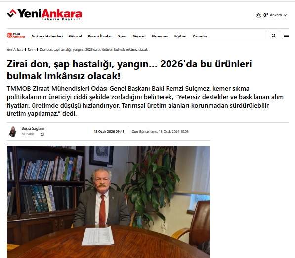 YENİ ANKARA GAZETESİ: ZİRAİ DON, ŞAP HASTALIĞI, YANGIN… 2026'DA BU ÜRÜNLERİ BULMAK İMKÂNSIZ OLACAK!- 18 OCAK 2026