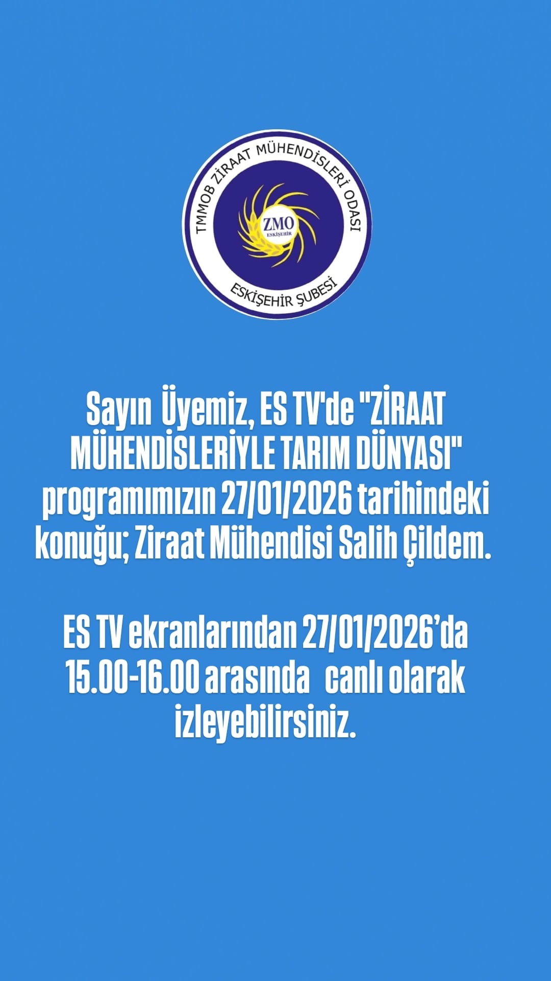 ES TV- ZİRAAT MÜHENDİSLERİYLE TARIM DÜNYASI-27 OCAK 2026