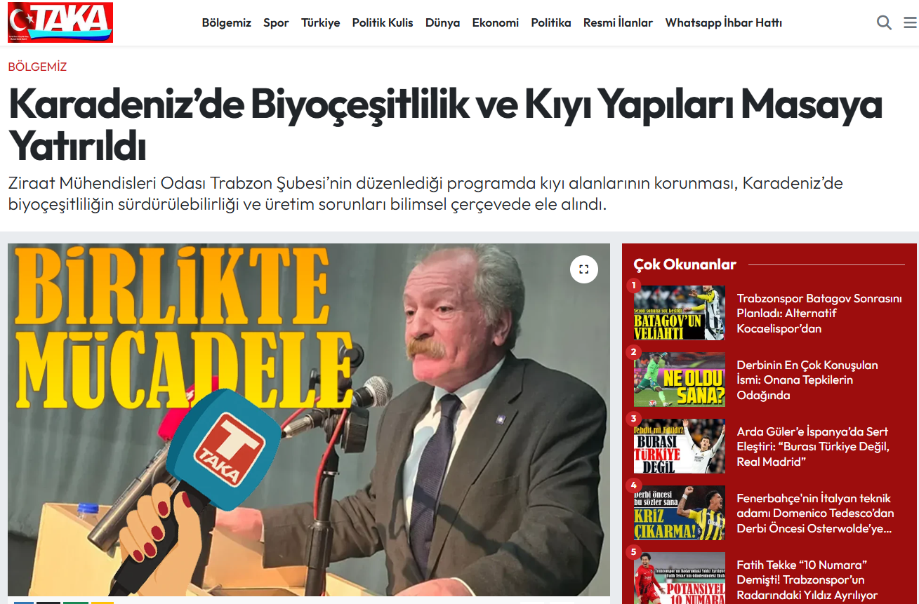 TAKA GAZETESİ: KARADENİZ’DE BİYOÇEŞİTLİLİK VE KIYI YAPILARI MASAYA YATIRILDI -14 ŞUBAT 2026