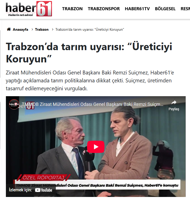 HABER61 GAZETESİ: TRABZON’DA TARIM UYARISI: “ÜRETİCİYİ KORUYUN” - 14 ŞUBAT 2026
