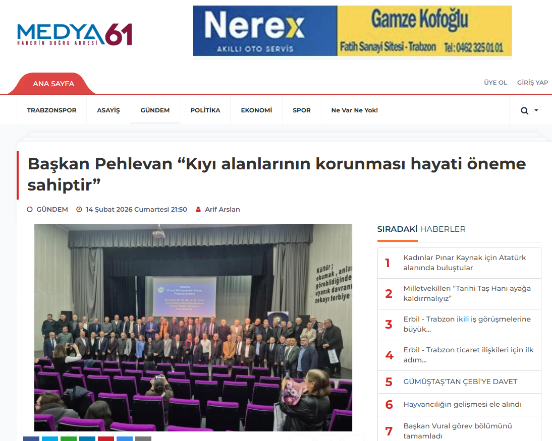 MEDYA61 HABER: BAŞKAN PEHLEVAN “KIYI ALANLARININ KORUNMASI HAYATİ ÖNEME SAHİPTİR” 