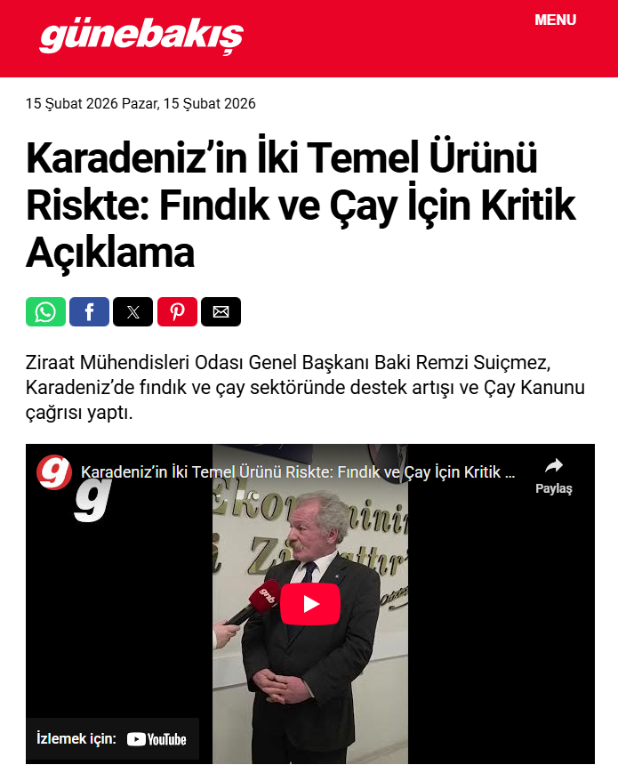 GÜNEBAKIŞ GAZETESİ: KARADENİZ’İN İKİ TEMEL ÜRÜNÜ RİSKTE: FINDIK VE ÇAY İÇİN KRİTİK AÇIKLAMA - 15 ŞUBAT 2026