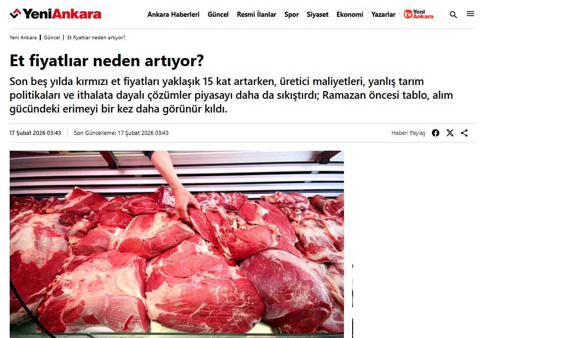 YENİANKARA GAZETESİ: ET FİYATLARI  NEDEN ARTIYOR?- 17 ŞUBAT 2026