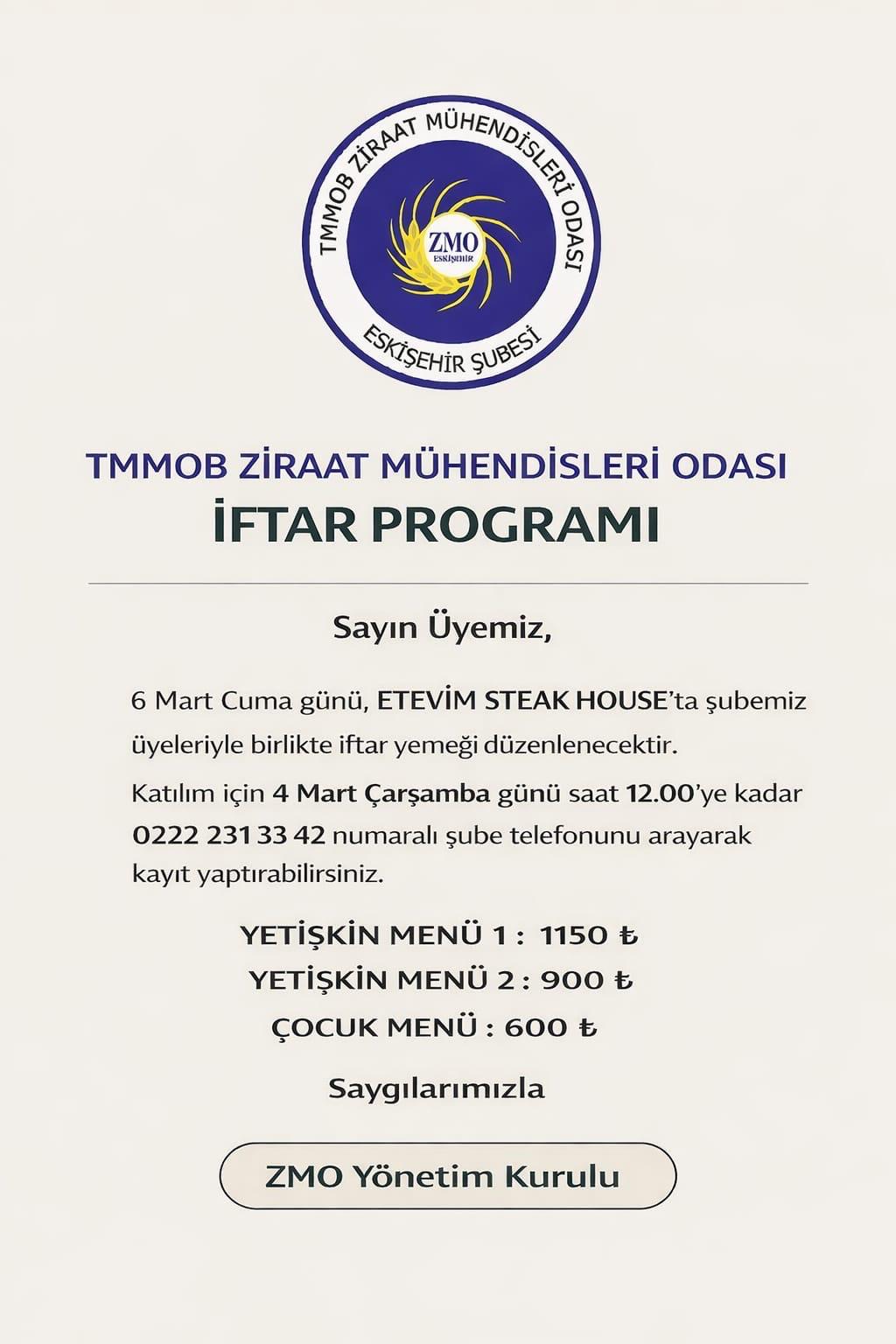 ESKİŞEHİR ŞUBE İFTAR YEMEĞİ- 6 MART 2026