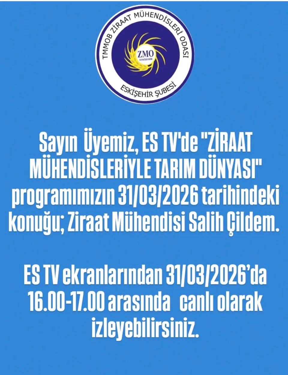 ES TV: ZİRAAT MÜHENDİSLERİYLE TARIM DÜNYASI- 31 MART 2026