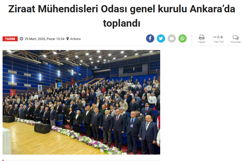 TARIM PUSULASI GAZETESİ: ZİRAAT MÜHENDİSLERİ ODASI GENEL KURULU ANKARA’DA TOPLANDI-29 MART 2026