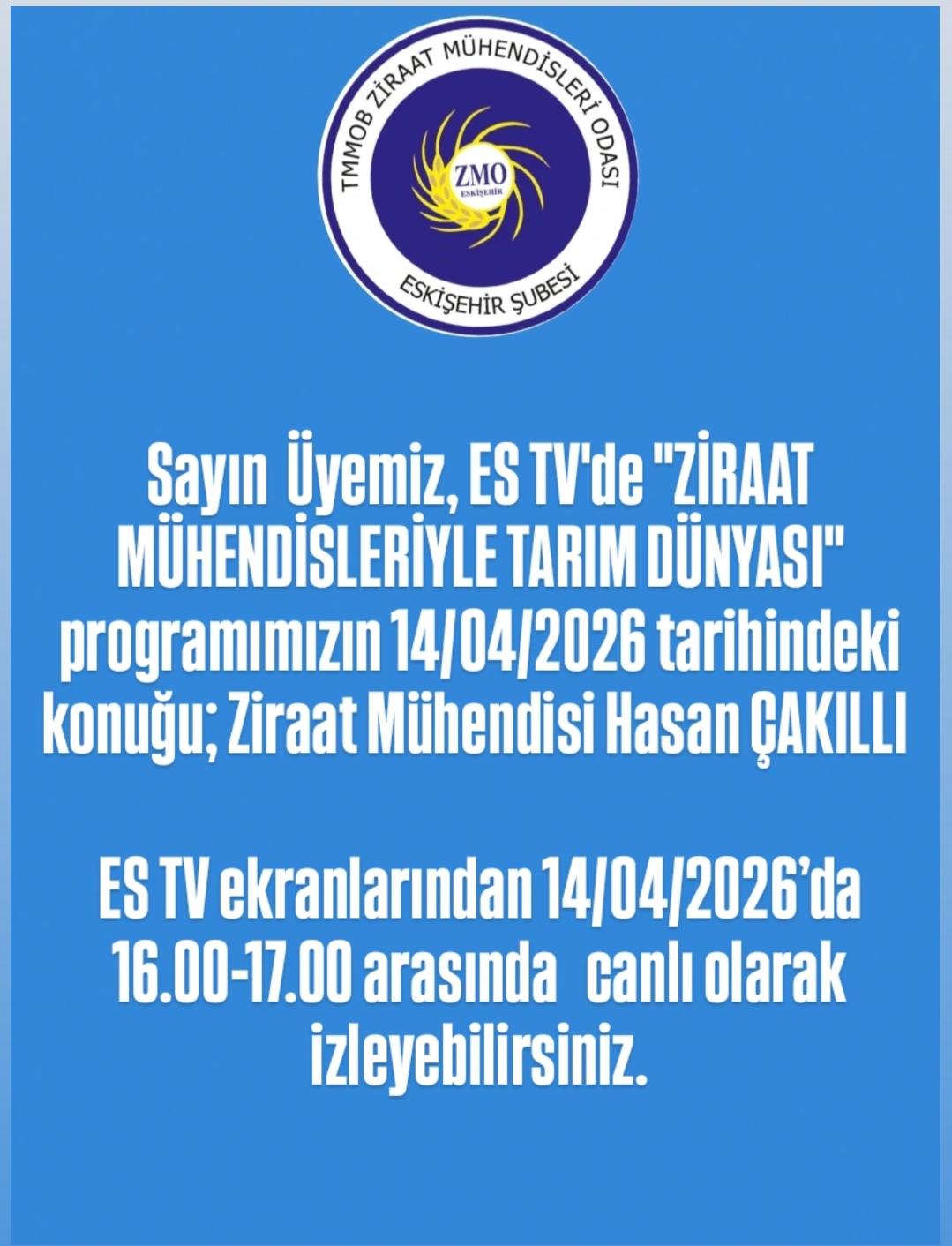 ES TV- ZİRAAT MÜHENDİSLERİYLE TARIM DÜNYASI- 14 NİSAN 2026