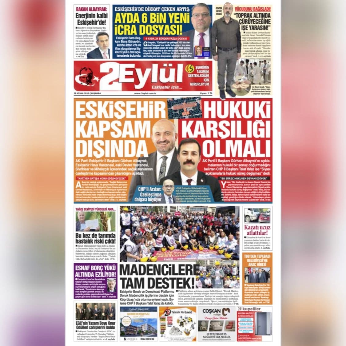 2 EYLÜL GAZETESİ: BU KEZ DE TARIMDA HASTALIK RİSKİ ÇIKTI!- 29 NİSAN 2026