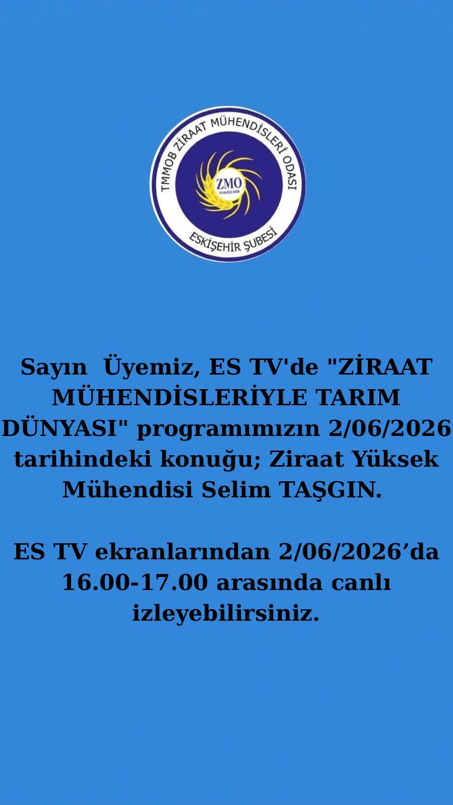 ES TV- ZİRAAT MÜHENDİSLERİYLE TARIM DÜNYASI- 2 HAZİRAN 2026