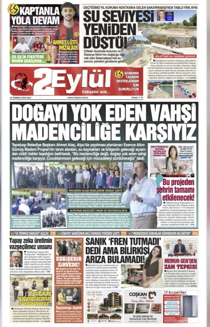 2 EYLÜL GAZETESİ:  BU PROJEDEN ŞEHRİN TAMAMI ETKİLENECEK-14 TEMMUZ 2026