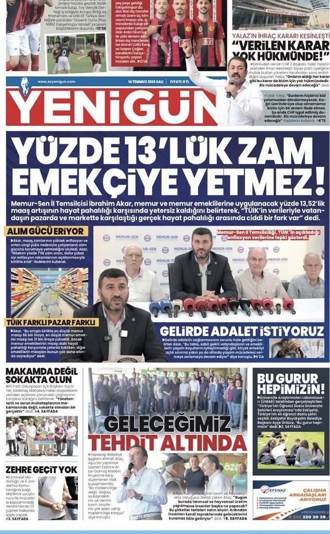 YENİGÜN GAZETESİ: GELECEĞİMİZ TEHDİT ALTINDA-14 TEMMUZ 2026