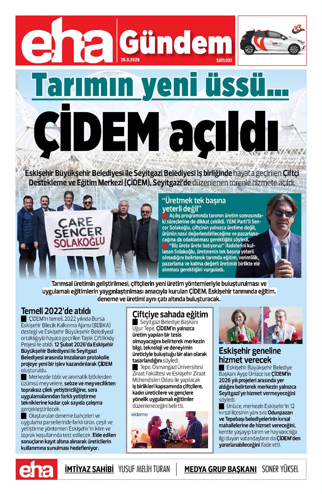 EHA-TARIMIN YENİ ÜSSÜ... ÇİDEM AÇILDI- 25 EYLÜL 2026