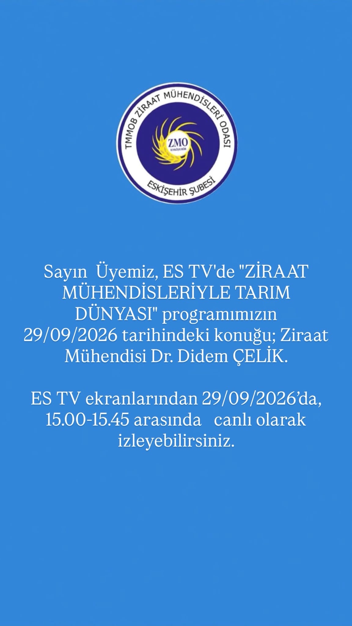 ES TV- ZİRAAT MÜHENDİSLERİYLE TARIM DÜNYASI- 29 EYLÜL 2026