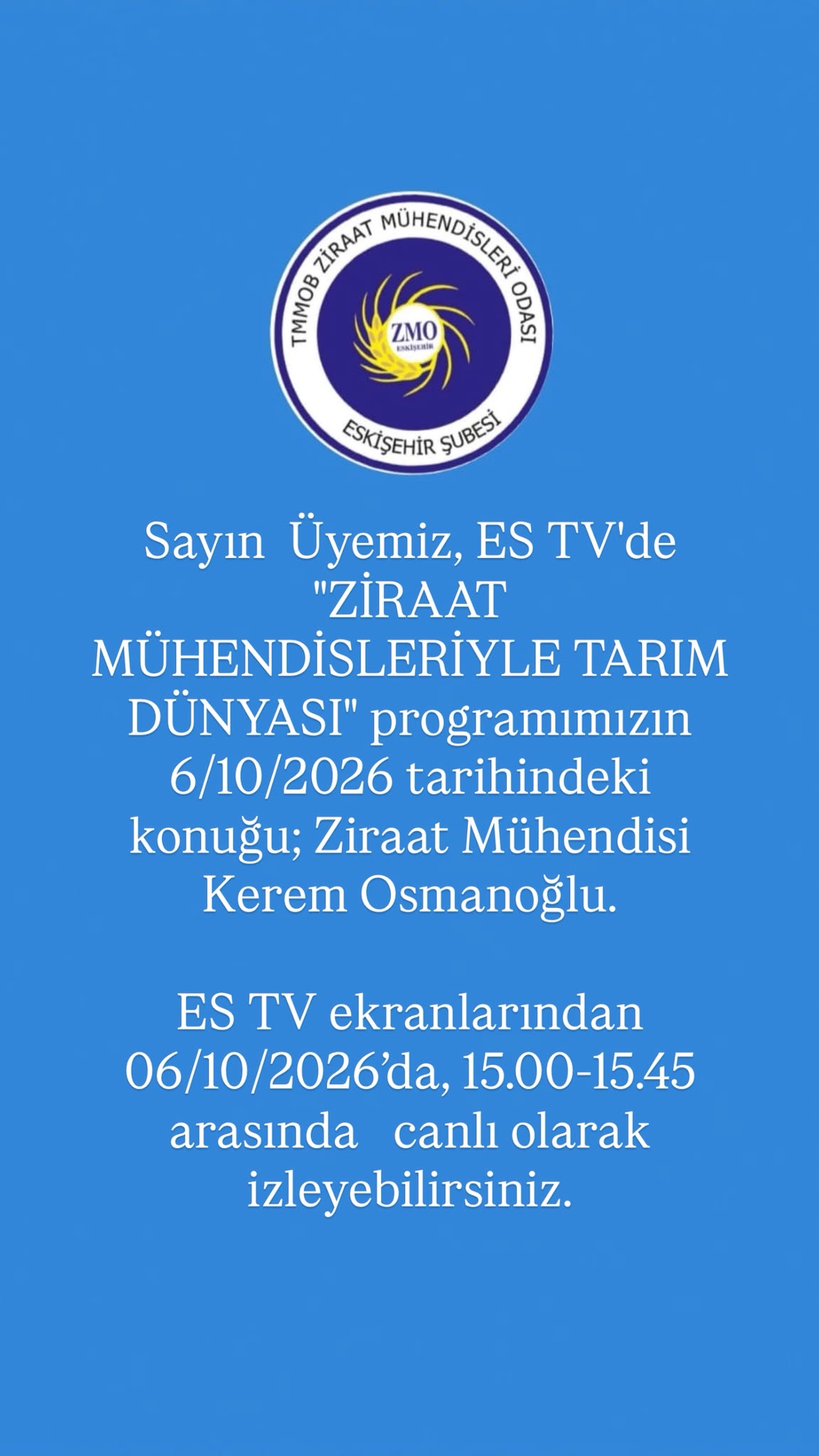 ES TV- ZİRAAT MÜHENDİSLERİYLE TARIM DÜNYASI-6 EKİM 2026