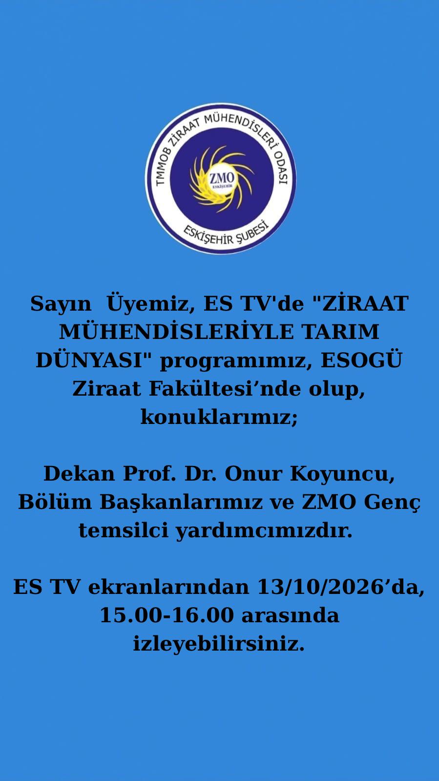 ES TV- ZİRAAT MÜHENDİSLERİYLE TARIM DÜNYASI- 13 EKİM 2026