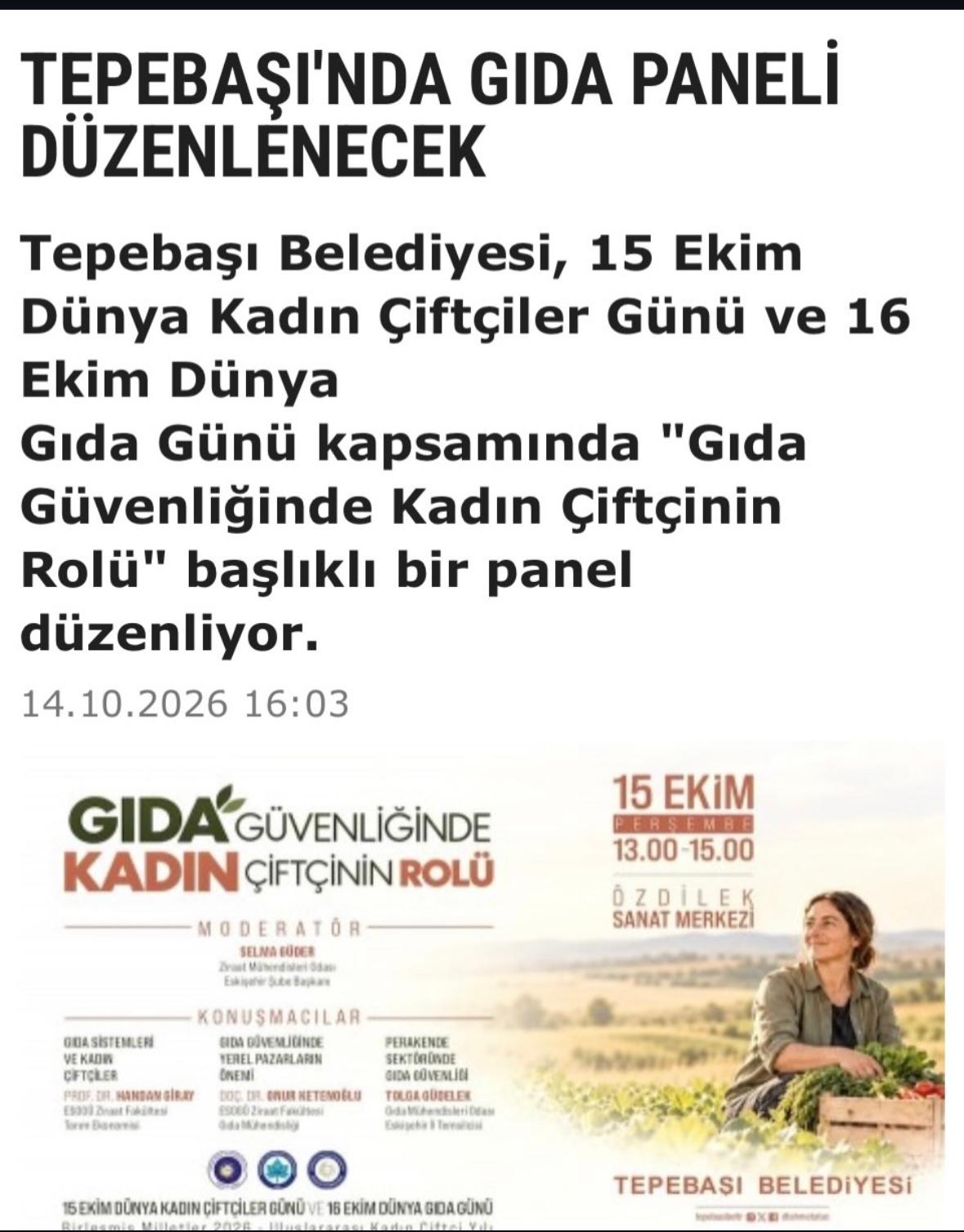 ESKİŞEHİRDENHABER.NETT-TEPEBAŞINDA GIDA PANELİ DÜZENLENECEK- 14 EKİM 2026