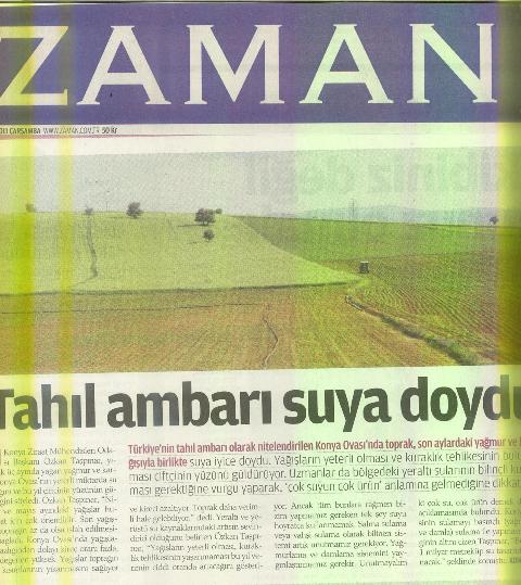 "KONYA OVASI SUYA DOYDU, ÇİFTÇİNİN YÜZÜ GÜLECEK"-ZAMAN-BUGÜN