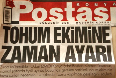 “TOHUM EKİMİNE ZAMAN AYARI”-KONYA POSTASI