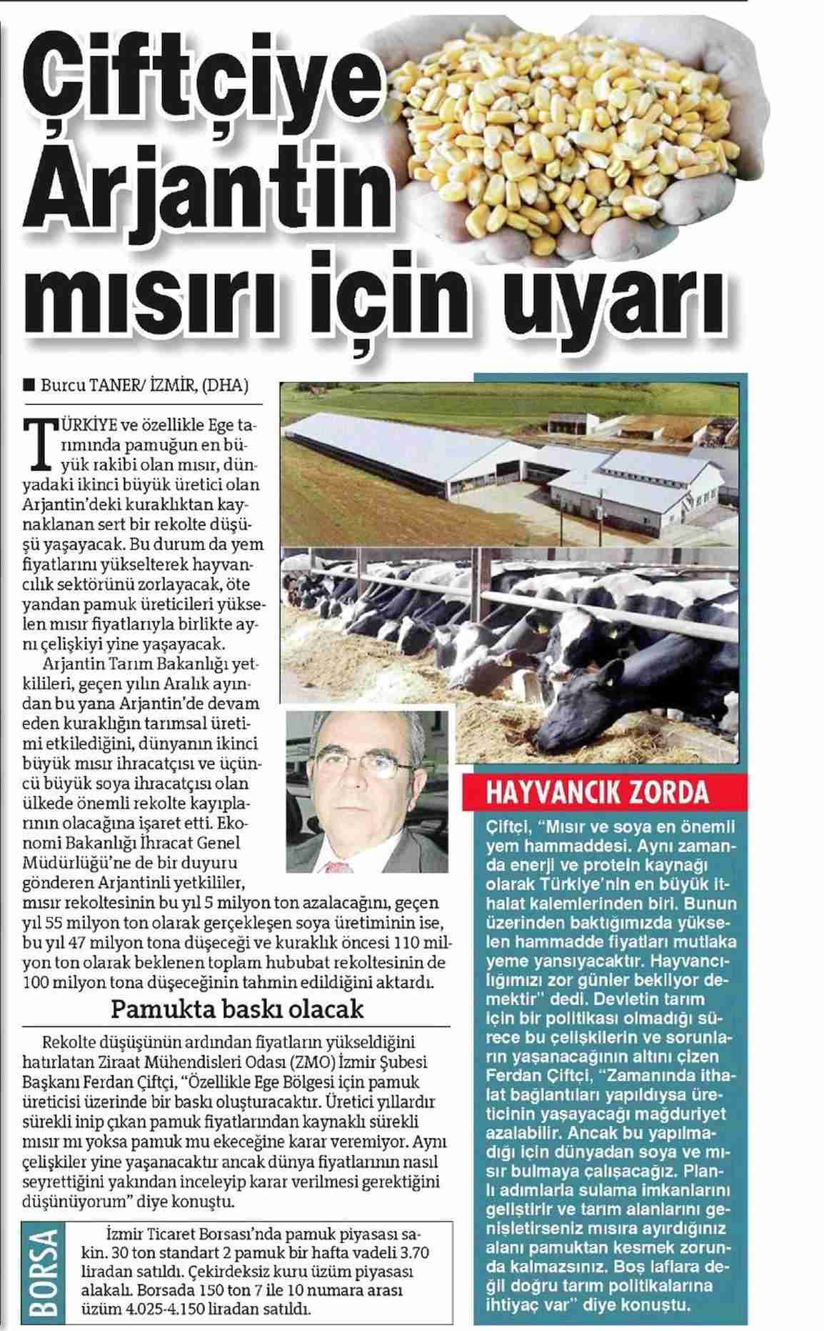 ARJANTİN MISIRI İÇİN ÇİFTÇİYE UYARI -HÜRRİYET İZMİR
