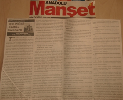 ZMO TARIM KÖŞESİ -TARIM, ENDÜSTRİ BİTKİLERİ VE ŞEKER PANCARI-ANADOLU MANŞET