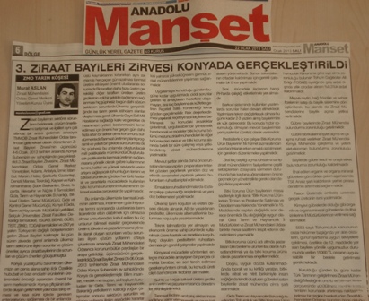 ZMO KÖŞESİ-"3. ZİRAAT BAYİLERİ ZİRVESİ KONYADA GERÇEKLEŞTİRİLDİ"
  (04-06 OCAK 2013-KONYA)-ANADOLU MANŞET
