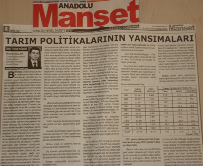 ZMO TARIM KÖŞESİ-"TARIM POLİTİKALARININ YANSIMALARI"-ANADOLU MANŞET