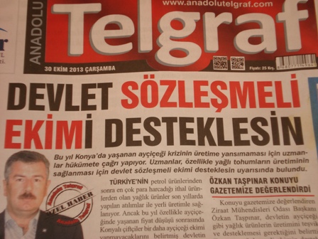"DEVLET SÖZLEŞMELİ EKİMİ DESTEKLESİN"-ANADOLU TELGRAF GAZETESİ ÖZEL HABER 