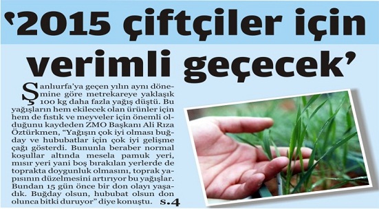 2015 ÇİFTÇİLER İÇİN VERİMLİ GEÇECEK