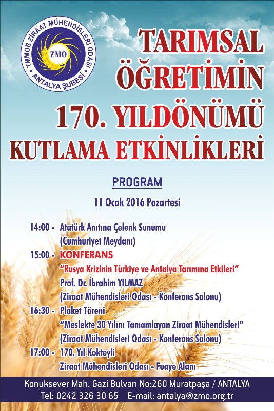 TARIMSAL ÖĞRETİMİN 170. YILDÖNÜMÜ KUTLAMA ETKİNLİKLERİ