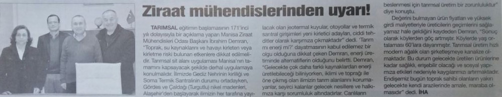 "ZİRAAT MÜHENDİSLERİNDEN UYARI" OLAY GAZETESİ