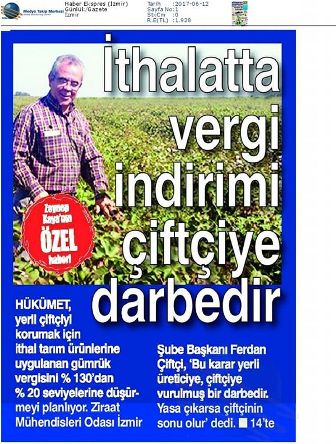 İTHAL TARIM ÜRÜNLERİNE GÜMRÜK VERGİSİ İNDİRİMİ ÇİFTÇİYİ BİTİRİR.