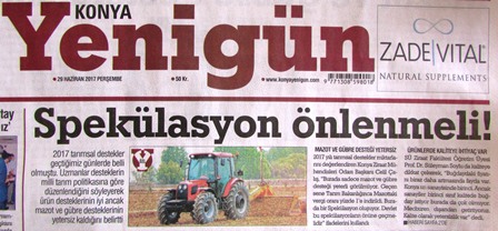 YENİGÜN GAZETESİ / MAZOT VE GÜBRE DESTEKLERİ HAKKINDA BASIN AÇIKLAMASI/ 29 HAZİRAN 2017