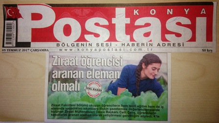 ZİRAAT ÖĞRENCİSİ ARANAN ELEMAN OLMALI / KONYA POSTASI GAZETESİ