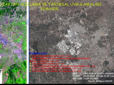 UZAKTAN ALGILAMA VE TARIMSAL UYGULAMA ALANLARI   
İLE İLGİLİ BİLGİLENDİRME AMAÇLI SEMİNER DÜZENLENECEKTİR   
