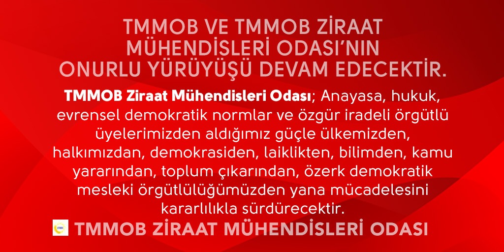 BASIN AÇIKLAMASI:TMMOB VE TMMOB ZİRAAT MÜHENDİSLERİ ODASI'NIN ONURLU YÜRÜYÜŞÜ DEVAM EDECEKTİR