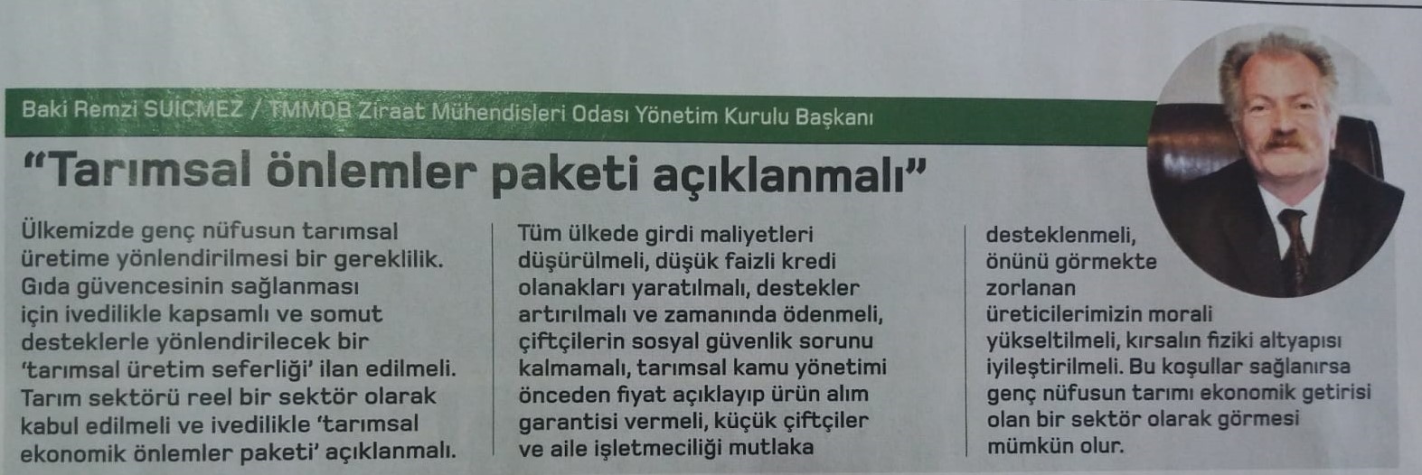 PARA DERGİSİ: TARIMSAL ÖNLEMLER PAKETİ AÇIKLANMALI- AĞUSTOS 2020