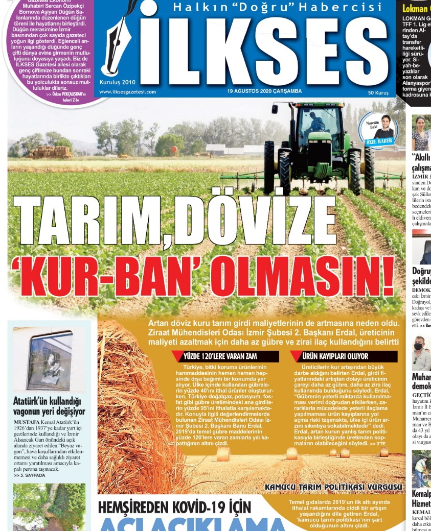 TARIM DÖZVİZE KUR-BAN OLMASIN-19.08.2020 İLKSES GAZETESİ