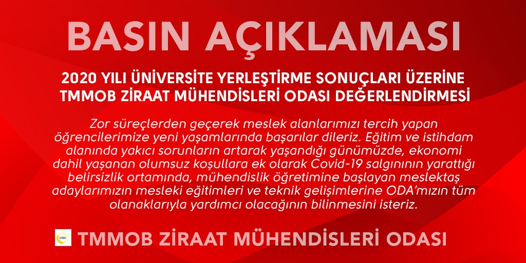 2020 YILI ÜNİVERSİTE YERLEŞTİRME SONUÇLARI ÜZERİNE

 TMMOB ZİRAAT MÜHENDİSLERİ ODASI DEĞERLENDİRMESİ