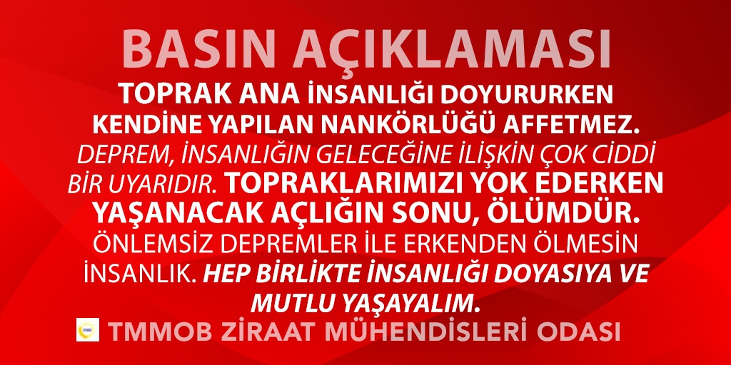 TOPRAK ANA

İNSANLIĞI DOYURURKEN KENDİNE YAPILAN NANKÖRLÜĞÜ AFFETMEZ.

DEPREM, İNSANLIĞIN GELECEĞİNE İLİŞKİN ÇOK CİDDİ BİR UYARIDIR.

TOPRAKLARIMIZI YOK EDERKEN YAŞANACAK AÇLIĞIN SONU, ÖLÜMDÜR.

ÖNLEMSİZ DEPREMLER İLE ERKENDEN ÖLMESİN İNSANLIK.

