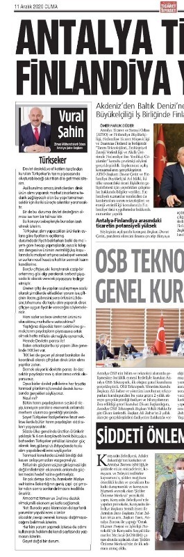 ANTALYA`DA TİCARET VE SİYASET GAZETESİ: TÜRKŞEKER-11 ARALIK 2020