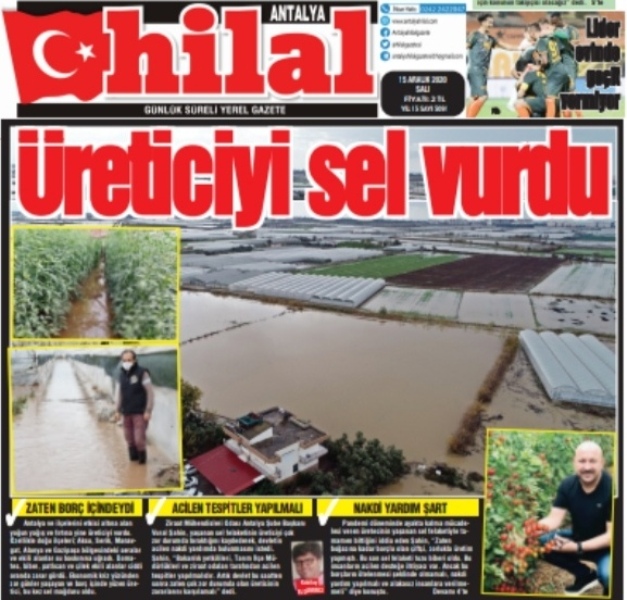 ANTALYA HİLAL GAZETESİ: ÜRETİCİYİ SEL VURDU- 15 ARALIK 2020