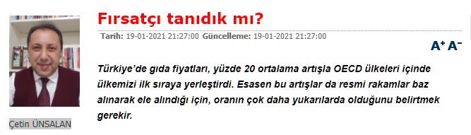 REEL PİYASALAR: FIRSATÇI TANIDIK MI?- 20 OCAK 2021