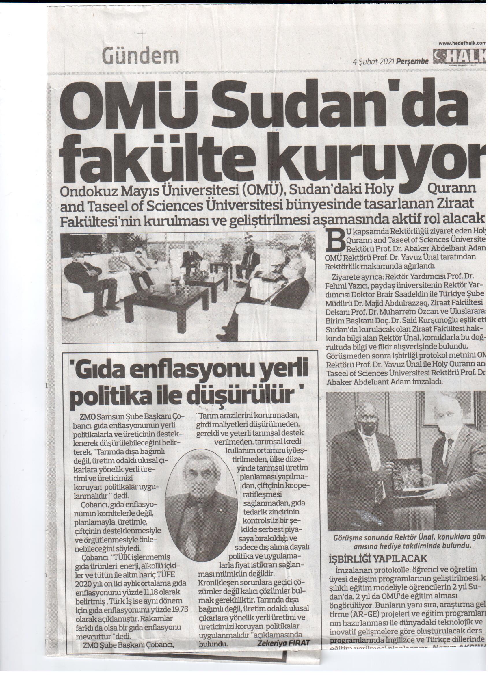 HEDEF HALK GAZETESİ: GIDA ENFLASYONU YERLİ POLİTİKA İLE DÜŞÜRÜLÜR-4 ŞUBAT 2021 