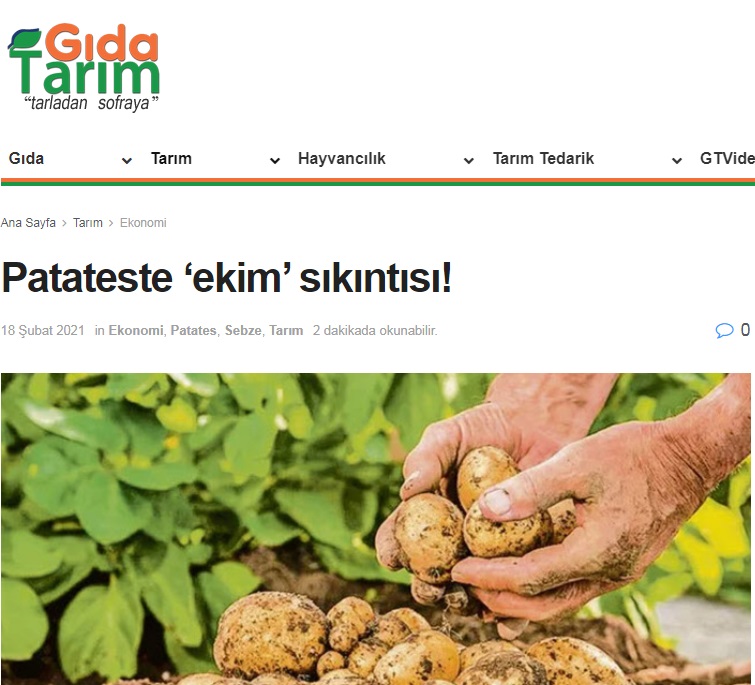 GIDA TARIM DERGİSİ: PATATESTE EKİM' SIKINTISI!- 18 ŞUBAT 2021