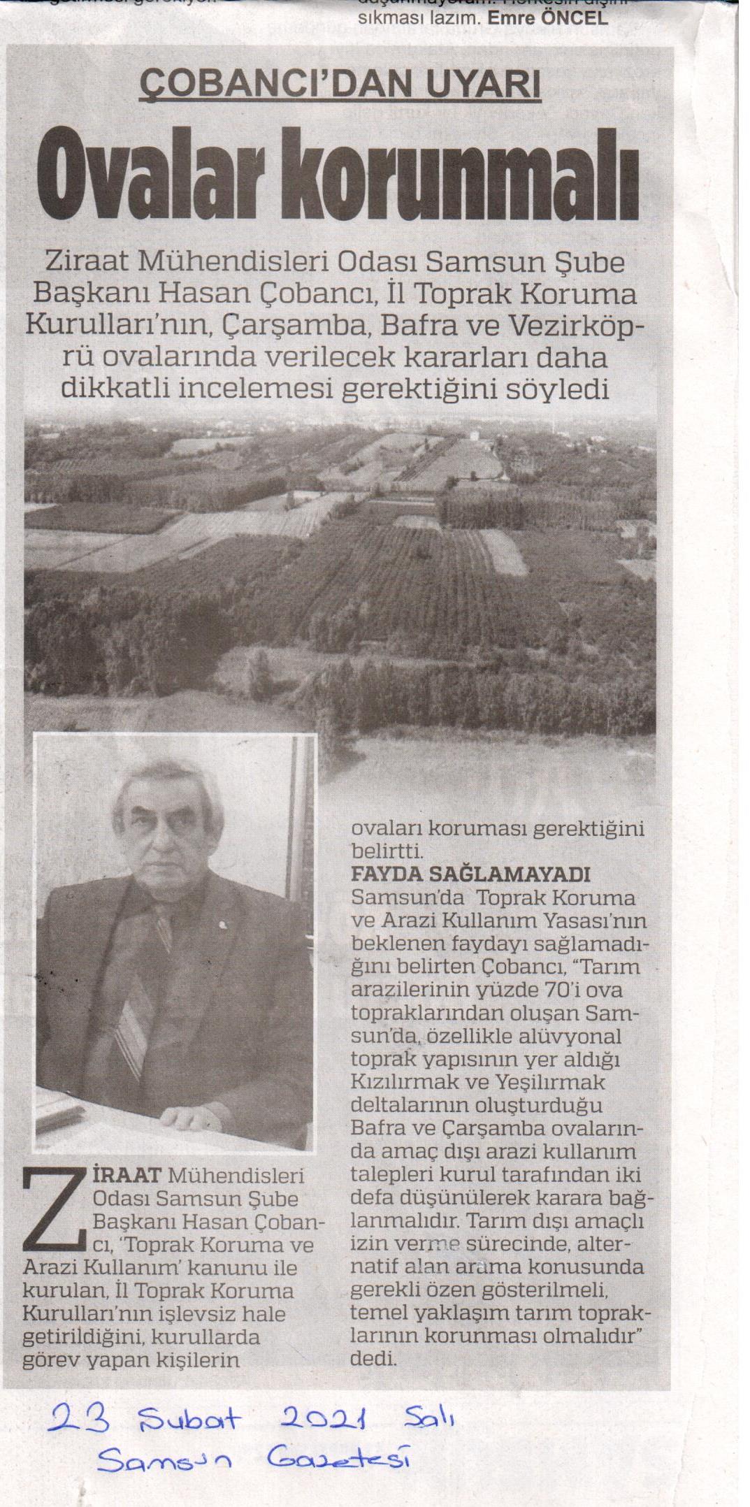 SAMSUN GAZETESİ: OVALAR KORUNMALI-23 ŞUBAT 2021 
